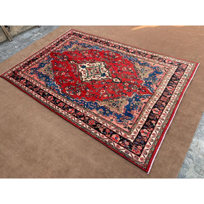 Grand tapis rouge rétro 6,9 x 9,9 pi, tapis en laine fait à la main afghane, tapis à motif géométrique floral, tapis tribal, tapis oriental à poils doux, salon, chambre à coucher.