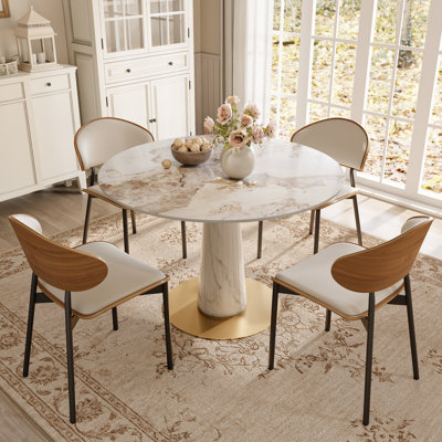 Aversa 39" /43" Round Compact Dining Table, Modern Small Kitchen Table With Wood Grain Metal Base For Apartment & Breakfast Nook