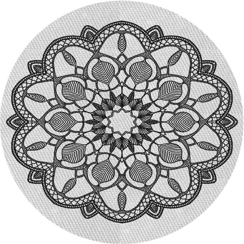Laine tissée à la main orientale/florale en laine et polyester noir/gris Tapis décoratif, Rond 3 pi