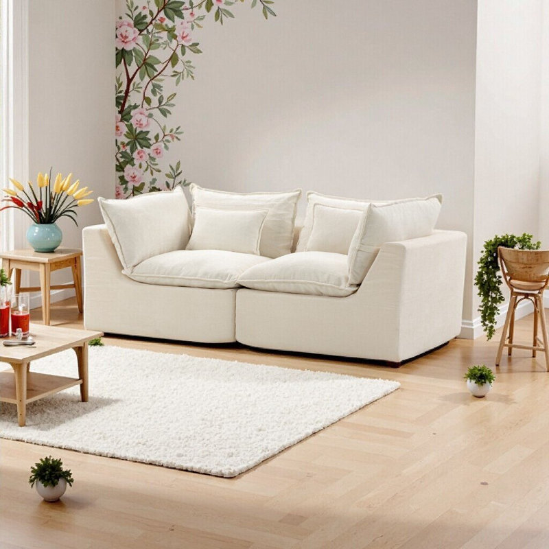 Ensemble de canapé modulaire surdimensionné avec sièges larges et profonds 74,8 po de large Cloud, velours blanc antique, ensemble de meubles de salon 2 places