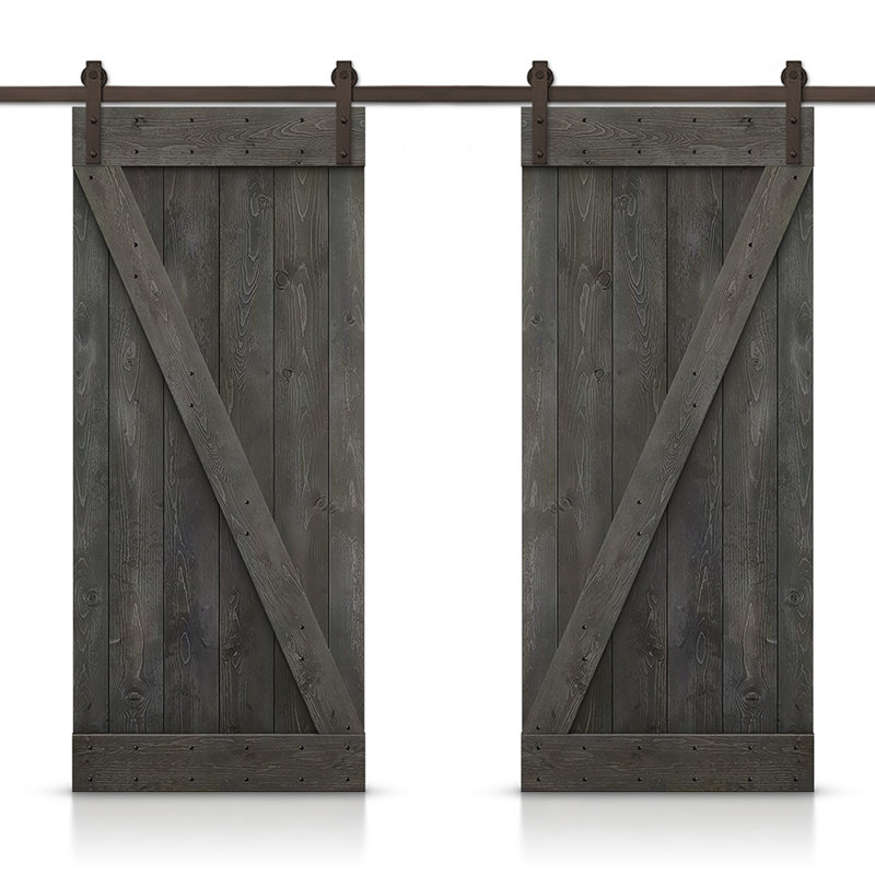 Porte de grange en bois massif lambrissé et métal, 72 po x 84 po, Gris carbone