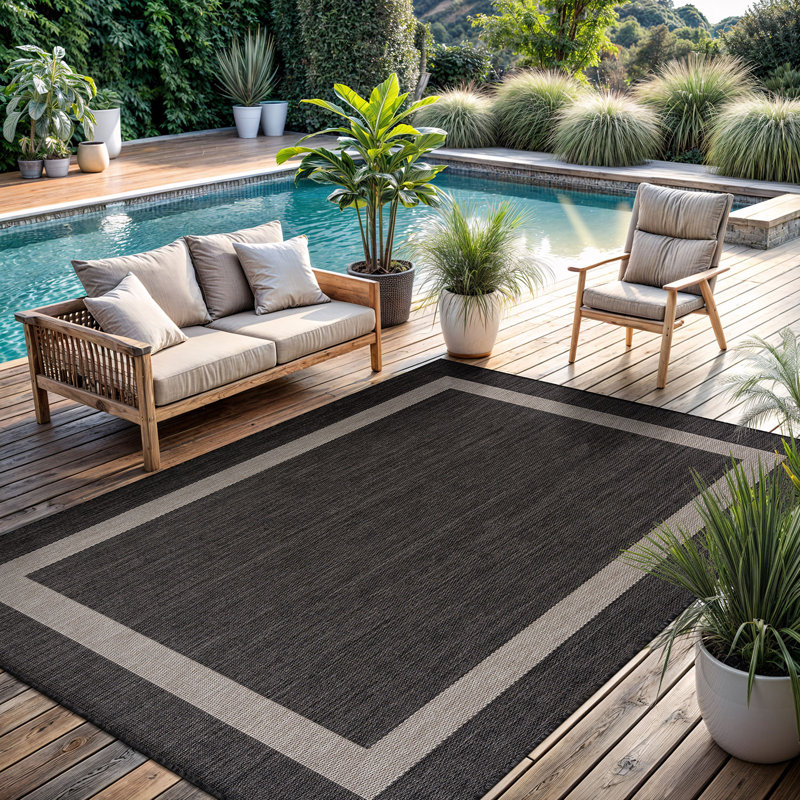 Tapis intérieur / extérieur gris foncé Mekih, Rectangle de 10 pi x 14 pi