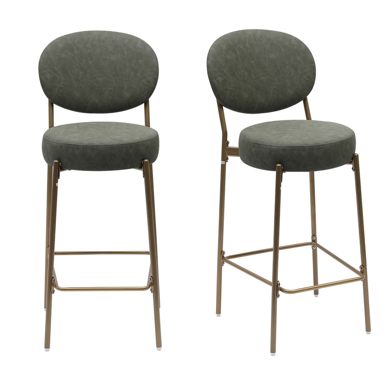 Ensemble de 2 tabourets de bar rembourrés à hauteur de siège 29 po et 2 tabourets de comptoir en similicuir avec pieds dorés (vert)