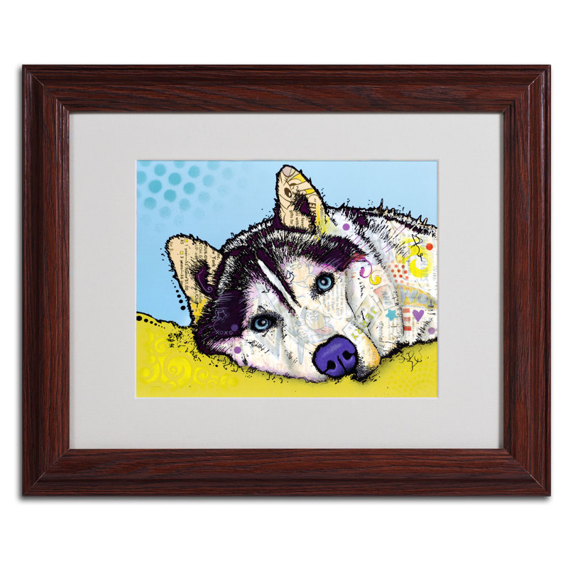 « sibérie husky ii », impression, H 11 po x l 14 po x P 0,5 po, Encadrement grain de bois, Blanc