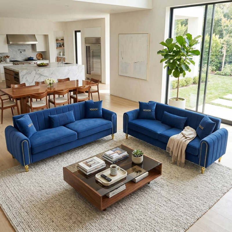 Ensemble canapé 2 pièces (bleu)