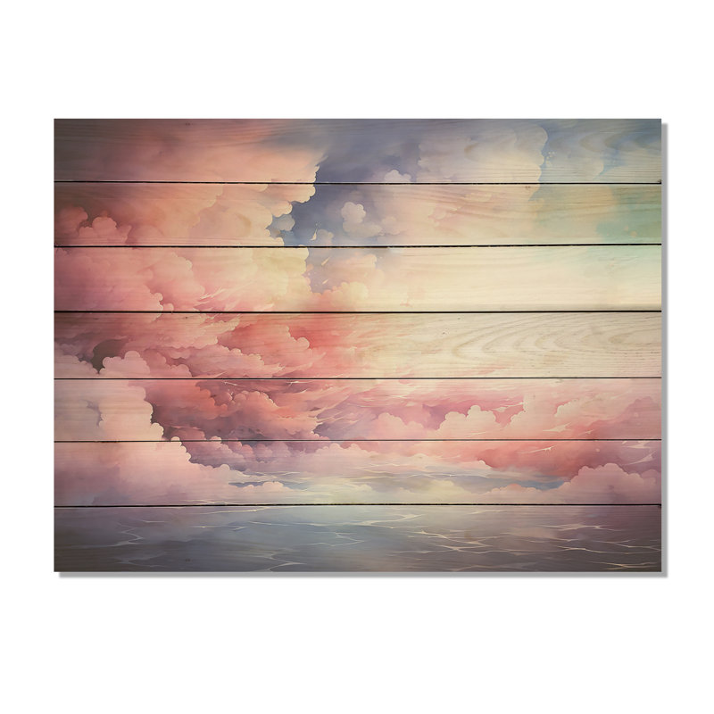 Rose et bleu ciel pastel coloré IV - Ciel sur bois, H 24 po x l 32 po