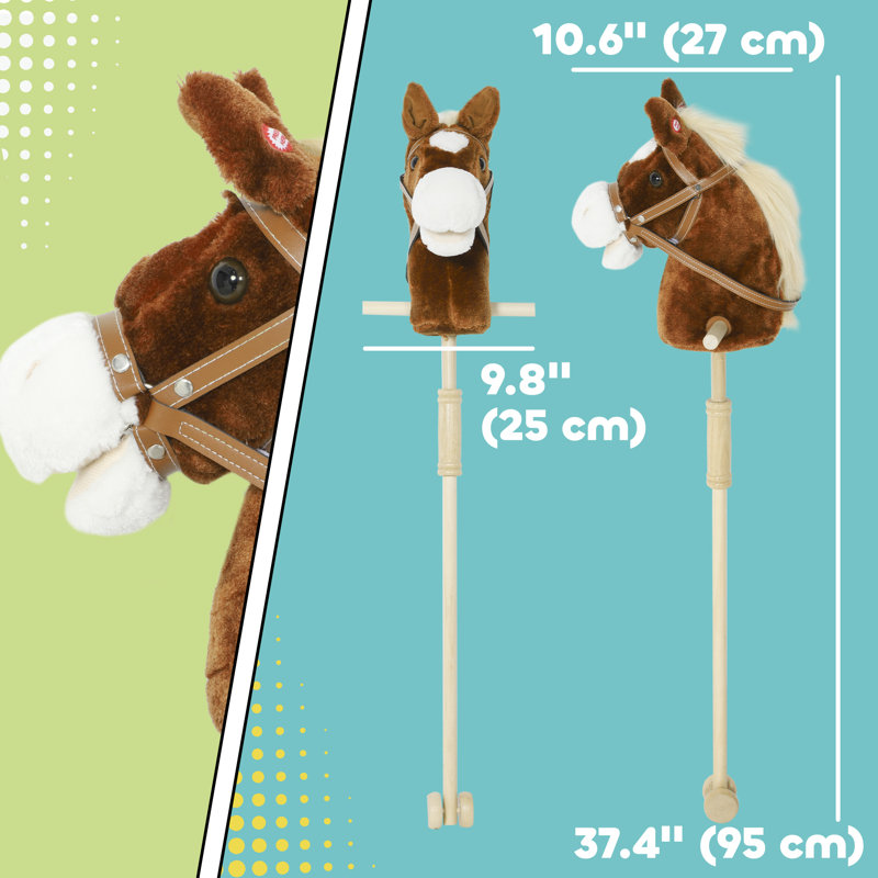 Cheval de loisir licorne en peluche avec roues en bois, sons réels pour enfants, brun