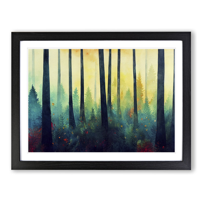 Luxurious Colourful Forest - Single Picture Frame Painting, 46cm H x 64cm W x 2cm D, Black
