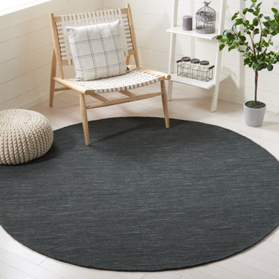 Kilim Hand Loomed Wool/Cotton Rug in Charcoal/Gray
