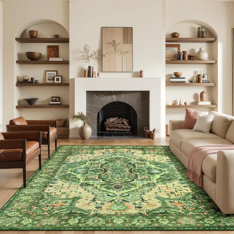 Straub Large Tranditional Rugs Living Room Rug Washable Bedroom Rug Non-Slip Colorful Vintage Accent Floor Carpet For Home DecorGreen