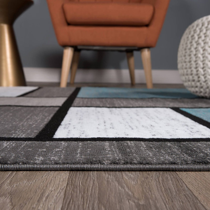 Astley Woven Geometric Blue/Gray/Ivory Area Rug – Modern Polypropylene Carpet for Living Room, Bedroom, or Office