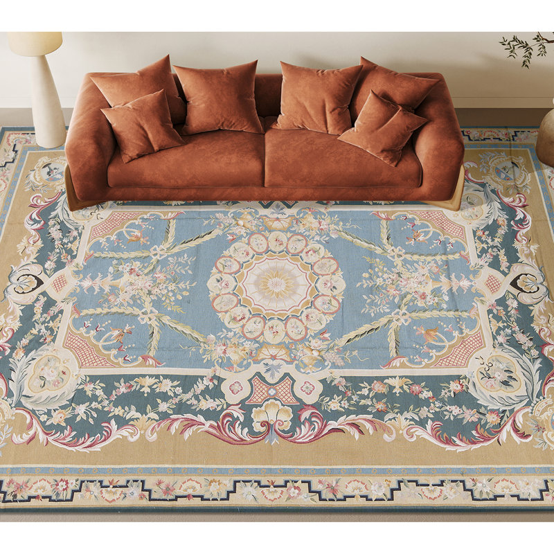Hand-Knotted High-Quality Blue and Gold Area Rug