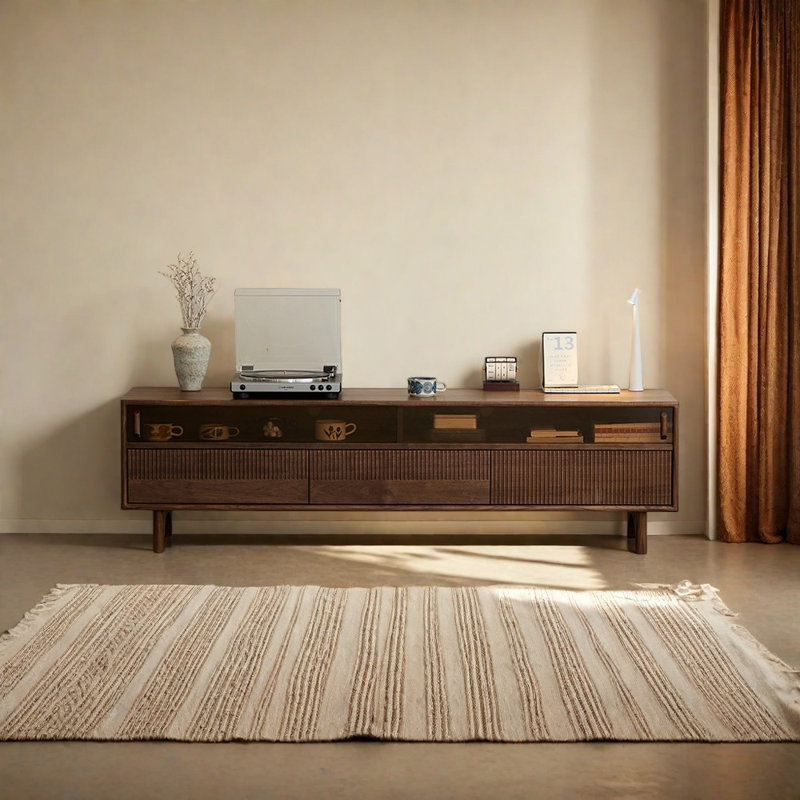 Meuble télé à l'huile en cire de bois de style américain, 86.61"