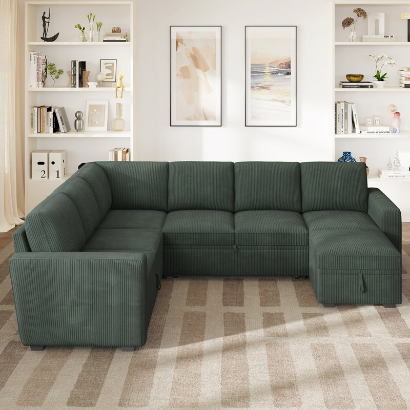 Canapé modulaire réversible Hoelscher, Velours côtelé vert