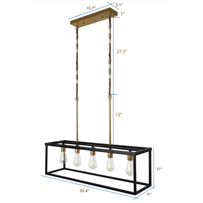 Lustre carré / rectangulaire à 5 lumières pour îlot de cuisine Liler