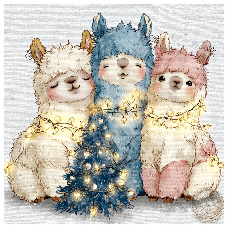 Llamas With Christmas Lights Duvet Covers, Queen