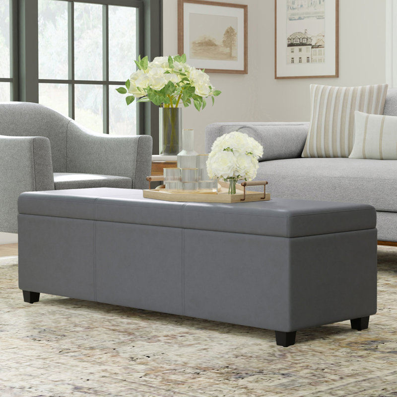 Banc de rangement avec repose-pieds avec rangement caché Avalon, Gris Pierre