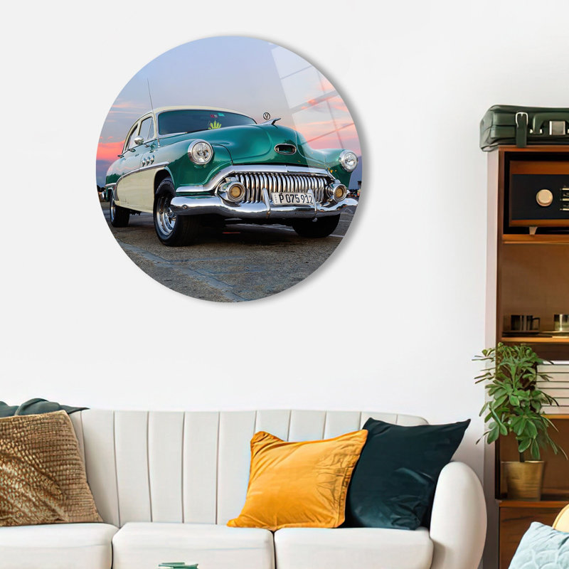 Art mural classique en verre trempé Classic Car idéal pour les passionnés d'automobile rétro, H 23,6 po x l 23,6 po