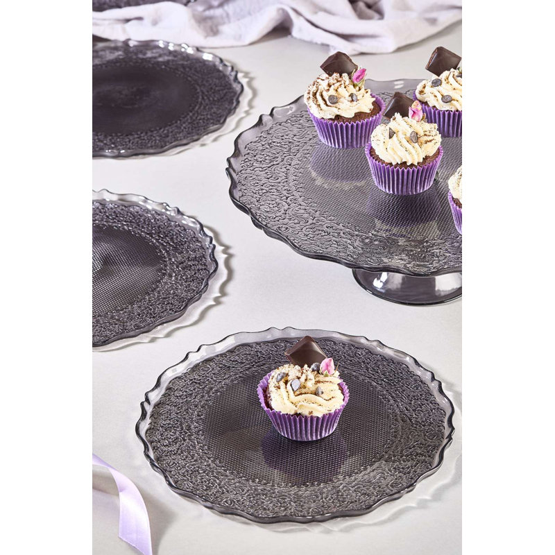 Ensemble d'assiettes à dessert 7 pièces avec support, Noir