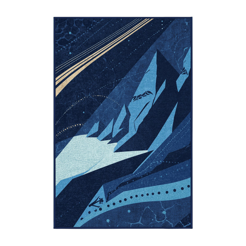 Tapis bleu moelleux et moelleux à motif d'exoplanète Rubio, 3x5