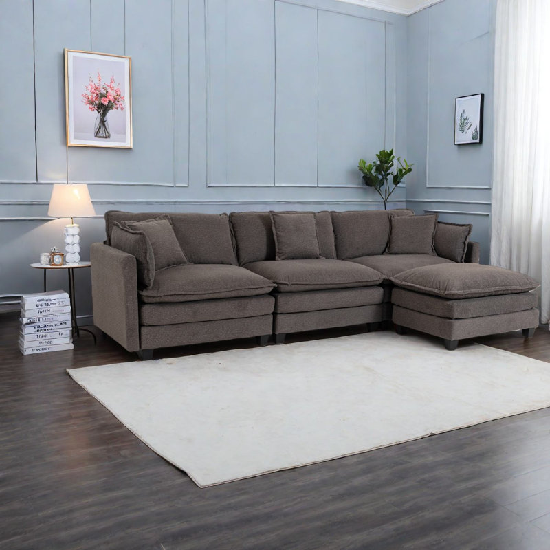 Canapés modulaires multifonctionnels modernes en chenille 3 places avec repose-pieds, idéal pour la détente dans le salon