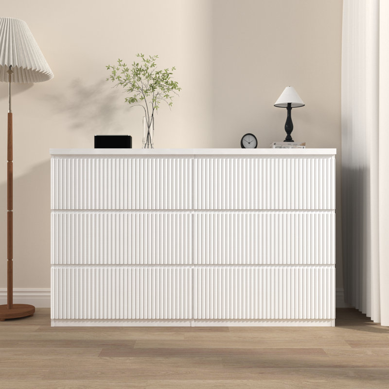 Commode 6 tiroirs en bois, Blanc