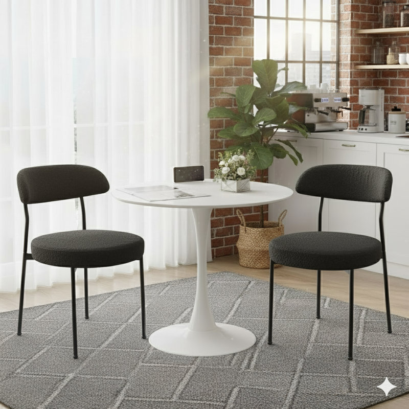 Ensemble de table de salle à manger rond avec 2 chaises, Noir, Blanc