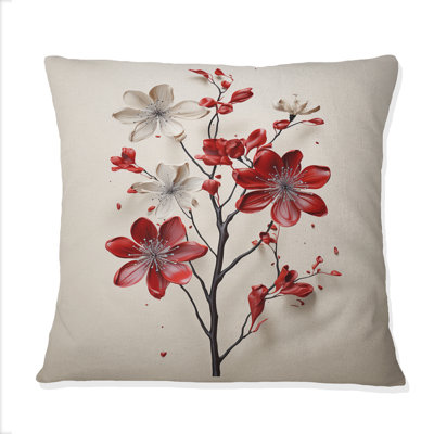 Red Beige Minimalism Essence Of Red Flower - Minimalism Printed Throw Pillow