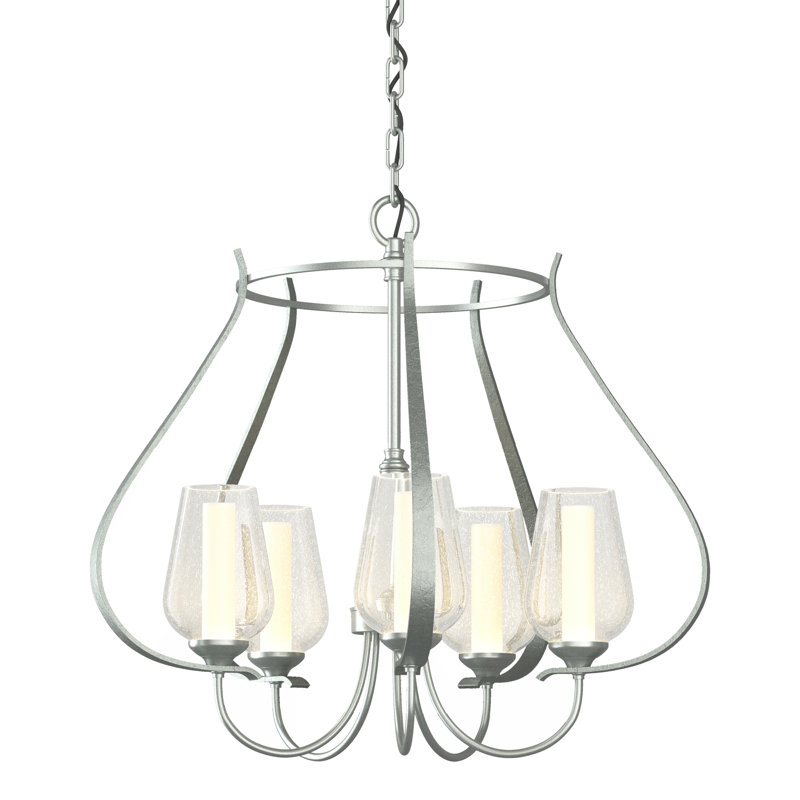 Flora 5 - Light Shaded Geometric Chandelier, Opal and Seeded Glass, Vintage Platinum