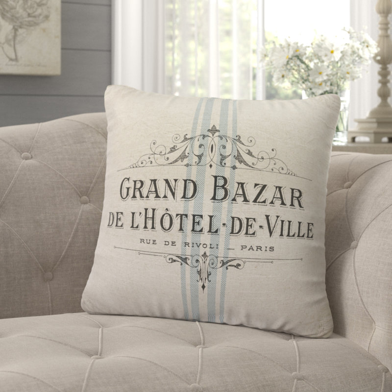  French Throw Pillow, 18" H x 18" W x 8" D