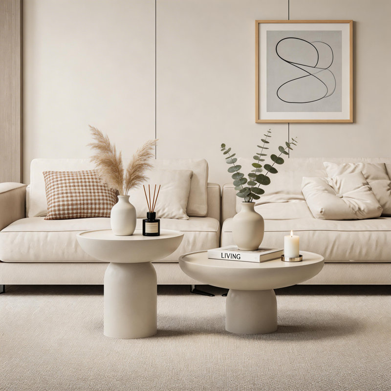 Modern Ivory Style Cement Coffee Table, 20" H x 20" W x 20" D