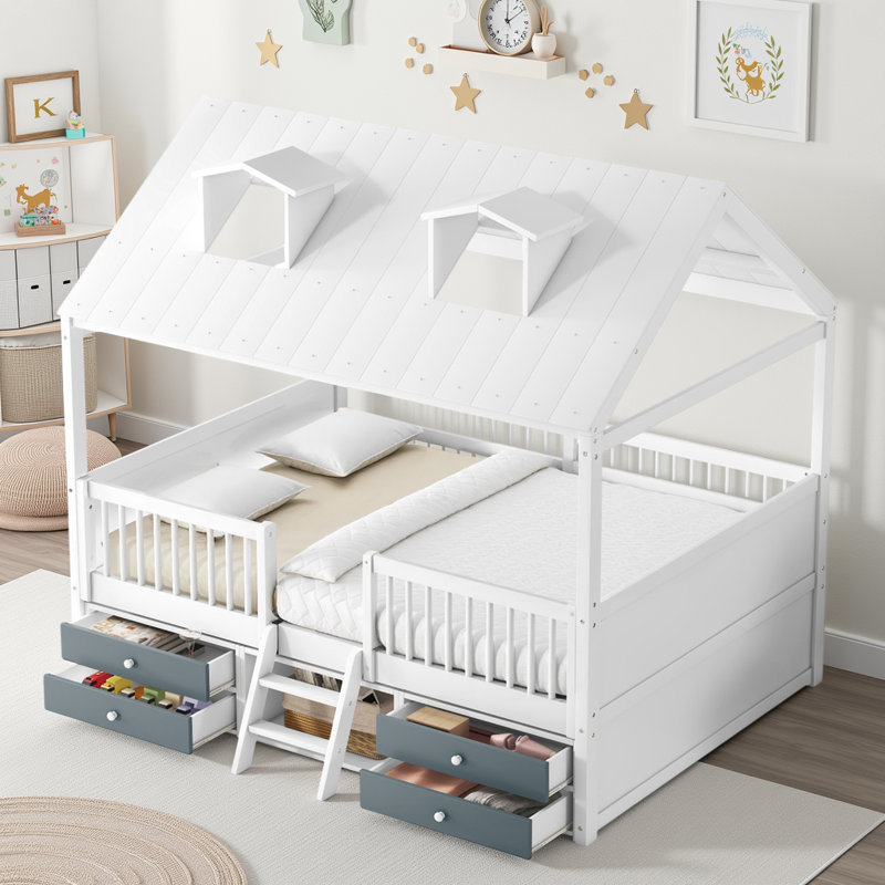 Lit pour enfants avec fenêtres Dreamy Skylight et échelle Wodden, Blanc