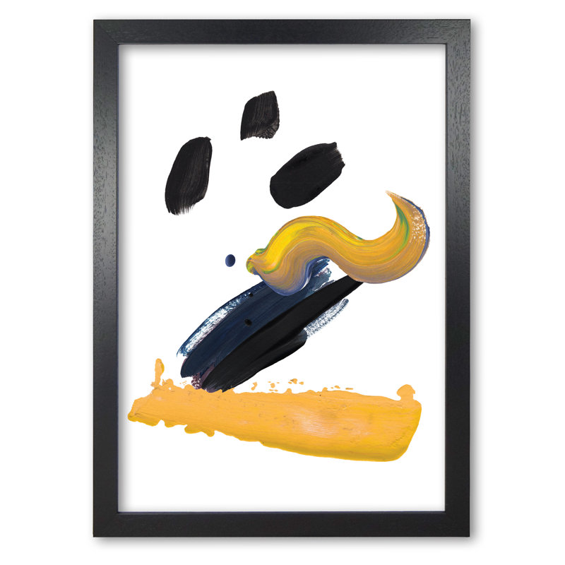Mustard And Black Abstract Paint Strokes - Single Picture Frame Print, Black Grain Frame, 85 cm H x 60 cm W x 5 cm D