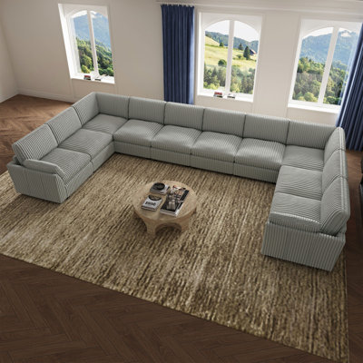 Canapé d'angle modulaire surdimensionné en velours côtelé épais, en forme de U, 200,8 pouces de large, pour salon, avec coussins de dossier et d'assise amovibles