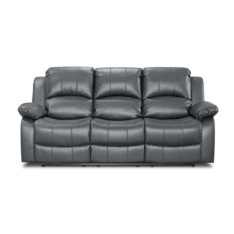 Lowell Faux Leather Reclining Loveseat, Lowell Grey Faux Leather, 3
