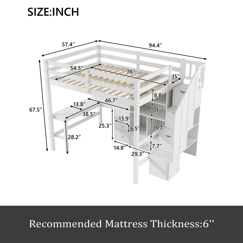 Lit mezzanine double, Blanc