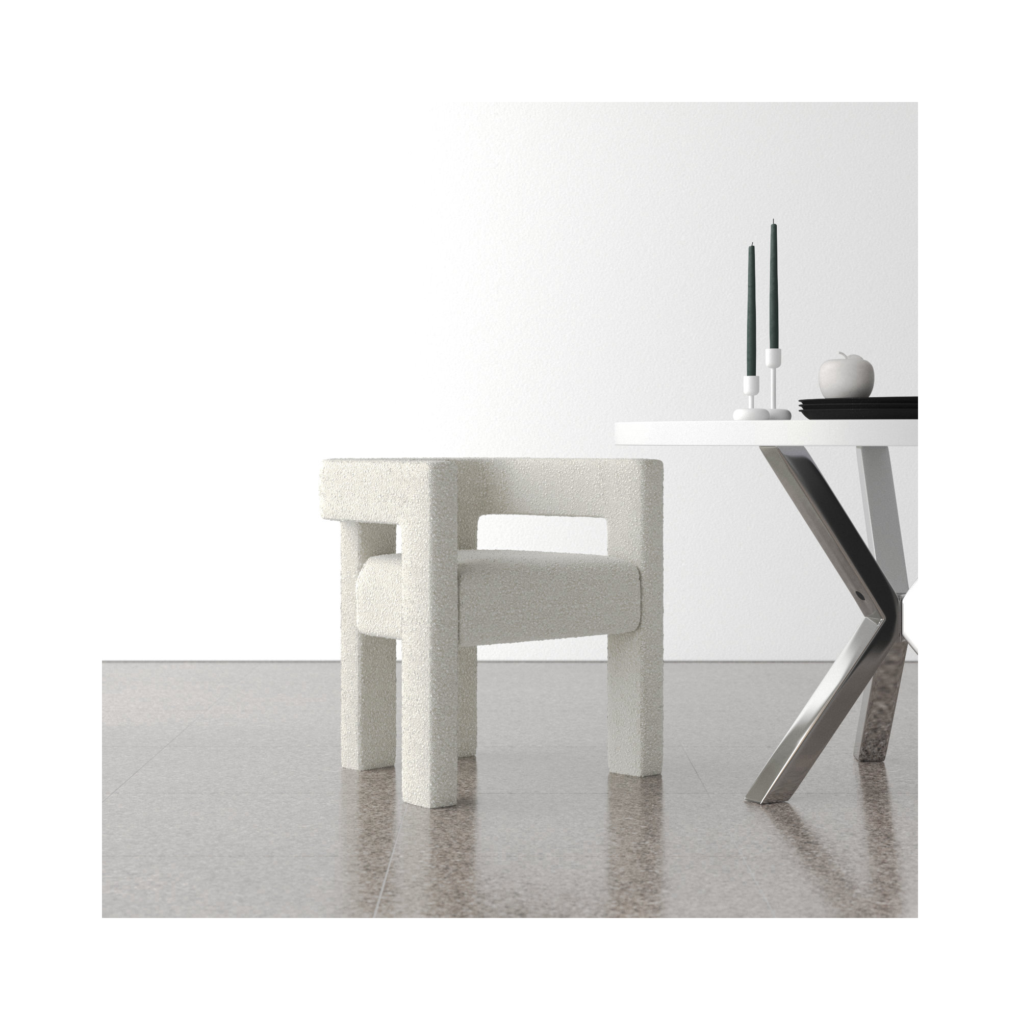 Cedernier Boucle Dining Armchair, Cream