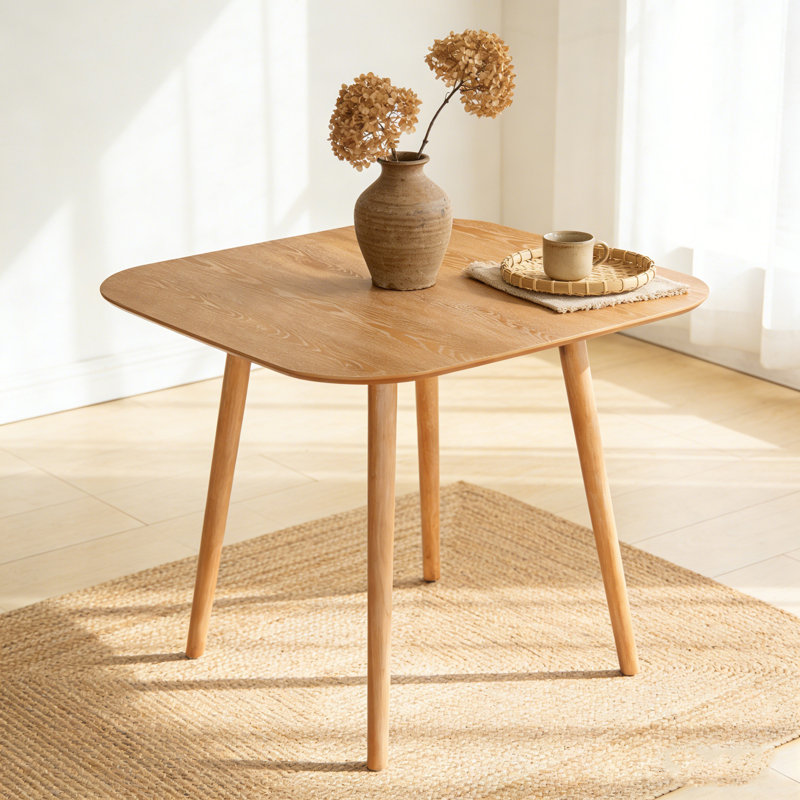 Square Dining Table With Four Sturdy Legs, Light Natural