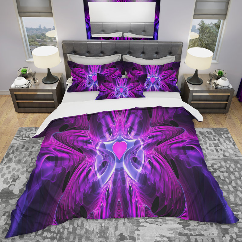 Heart At The Center Purple Abstract - Ensemble de housse de couette à motif abstrait - Microfibre de polyester