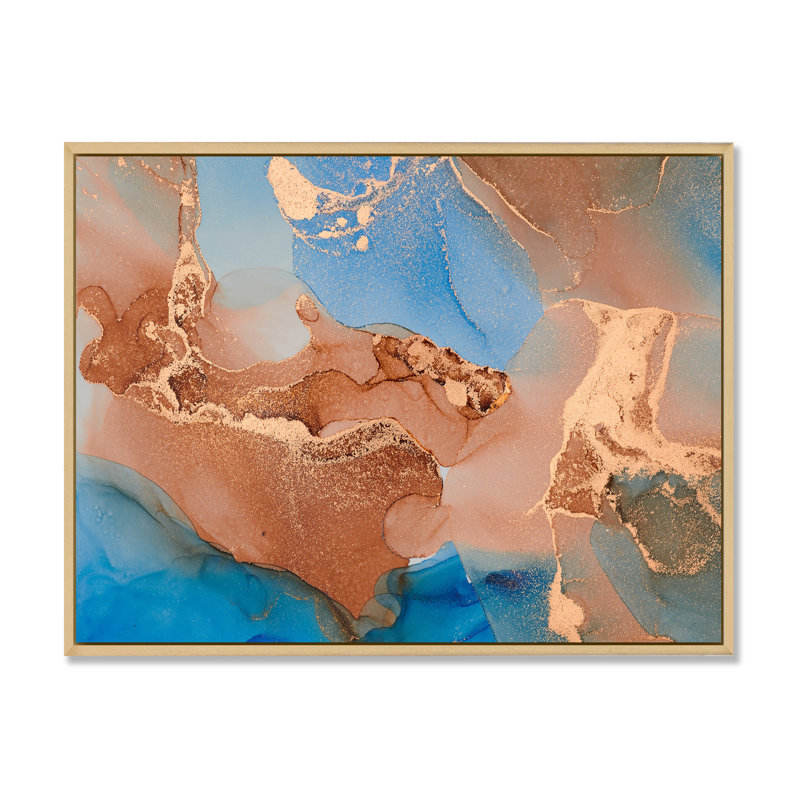 «Blue and Brown Luxury Abstract Fluid Art II», reproduction d'art sur toile moderne, H 24 po x l 32 po x P 1 po