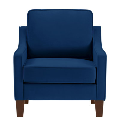 Cozy Living Room Armchair, Velvet Upholstery, Strong Wooden Legs, Navy Solid Seating,