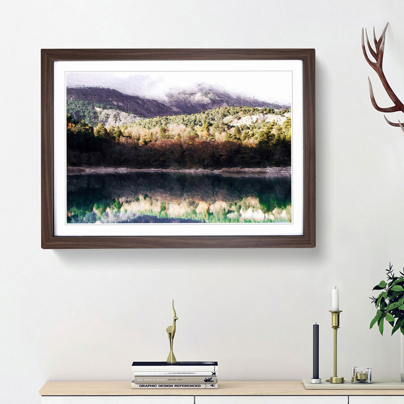 Reflection of an Autumn Forest - Picture Frame Painting Print, 27cm H x 36cm W x 2cm D, Walnut Framed