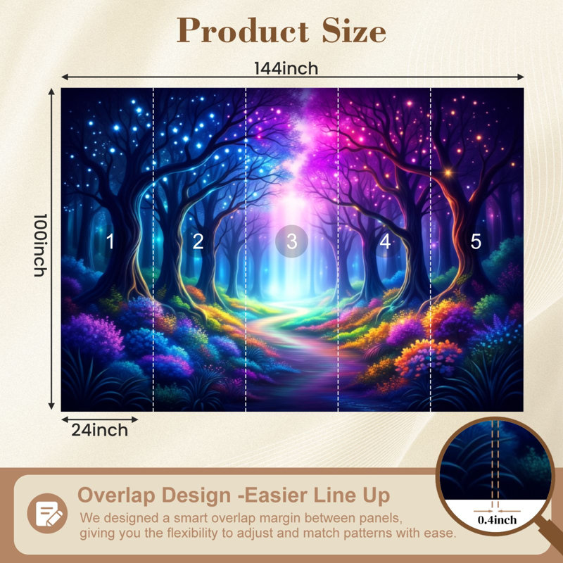 Papier peint auto-adhésif Forêt Magical Colours Starry Trees Woodland Fantasy, L 144 po x l 100 po