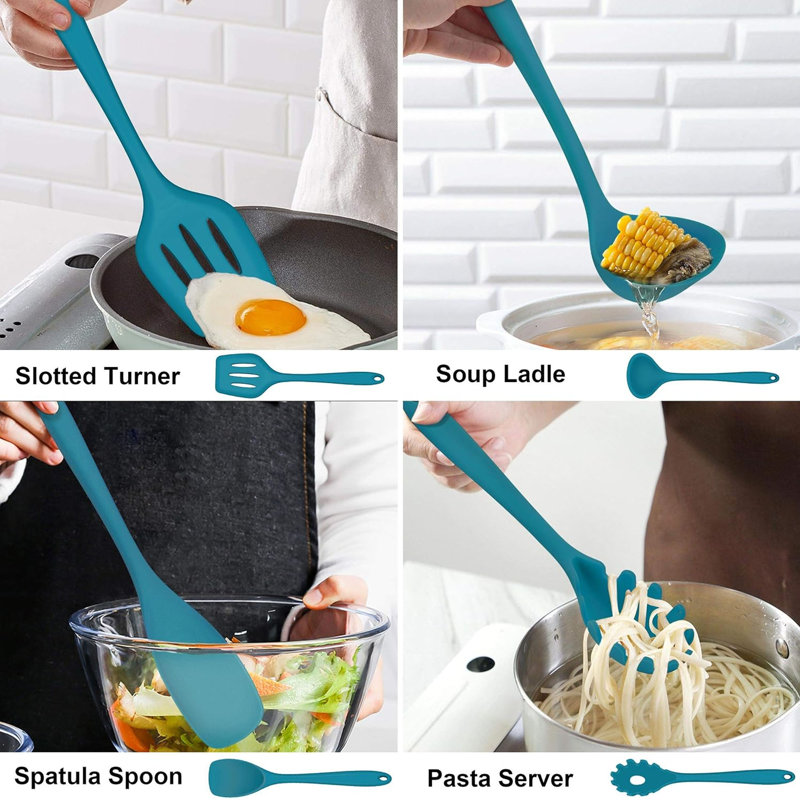 Ensemble de 14 ustensiles de cuisine en silicone, bleu