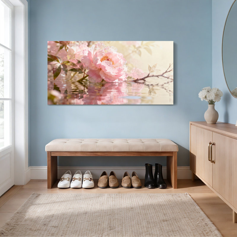 Ensemble de 1 tableau sur toile tendue « Reflet floral de pivoine », H 24 po x l 48 po