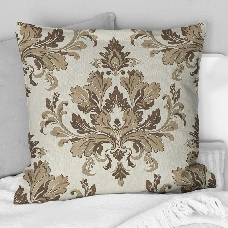 Coussin décoratif brun et beige damassé Glam II, 18" x 18"