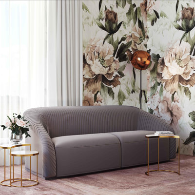  Yara Pleated Grey Velvet Sofa