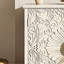 Armoire décorative en bois massif beige rétro, portes à fleurs doubles sculptées avec tablettes réglables, universelle pour la cuisine, le salon et le vestibule