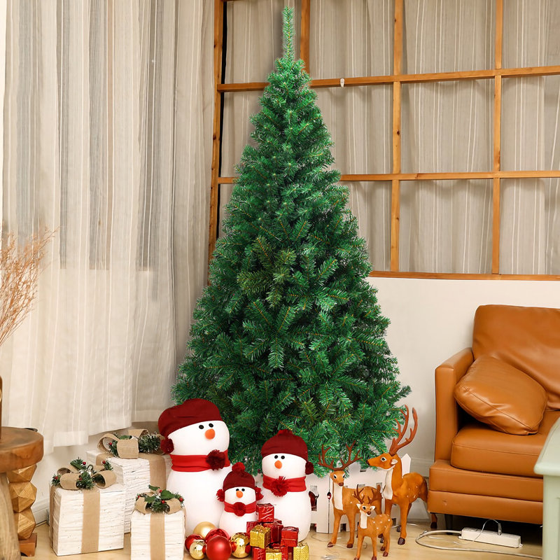 Green PVC Pine Christmas Tree with Metal Stand, 6 ft.
