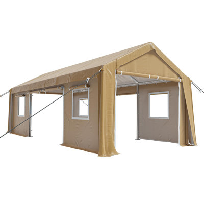 10' x 20' Portable Garage, Heavy-Duty Carport with Galvanized Steel Frame, 180G PE Waterproof Canopy, 4 Doors & 4 Windows, Outdoor Shelter for Pickup Trucks & Boats